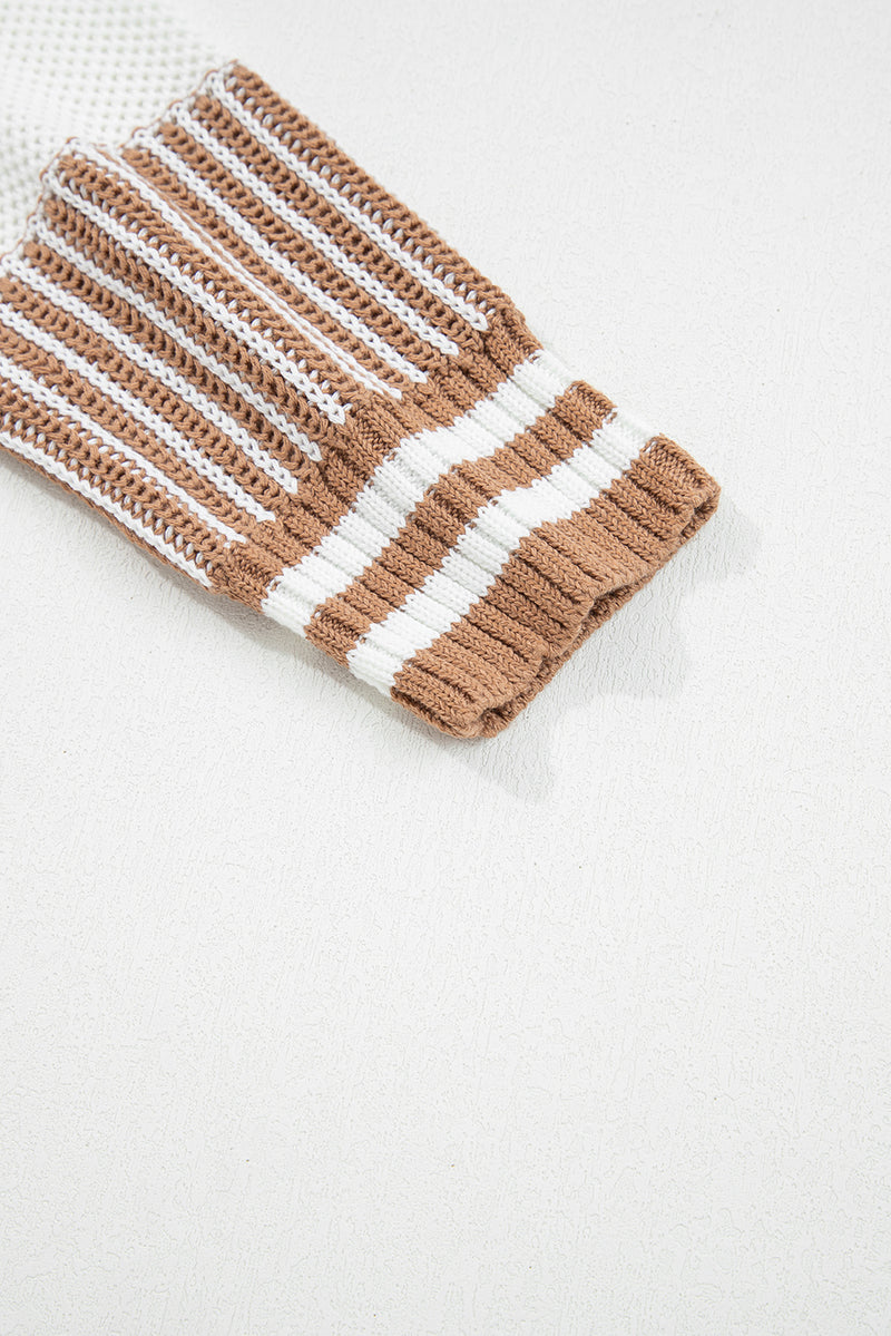 Two Tone Striped Patchwork Drop Shoulder Loose Sweater