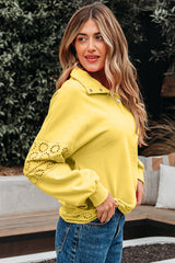 Embroidered Flower Patchwork Snap Buttons Pullover Sweatshirt