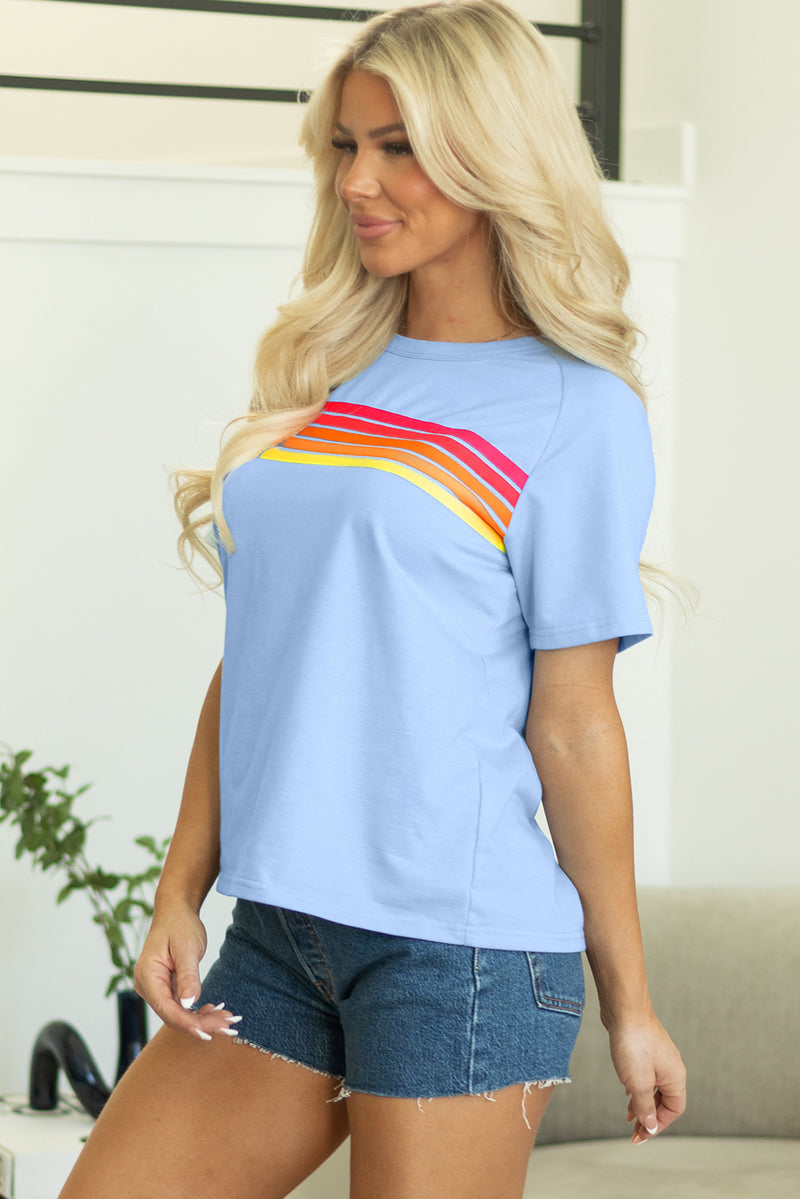 Striped T-shirt Patch Front Casual Tee