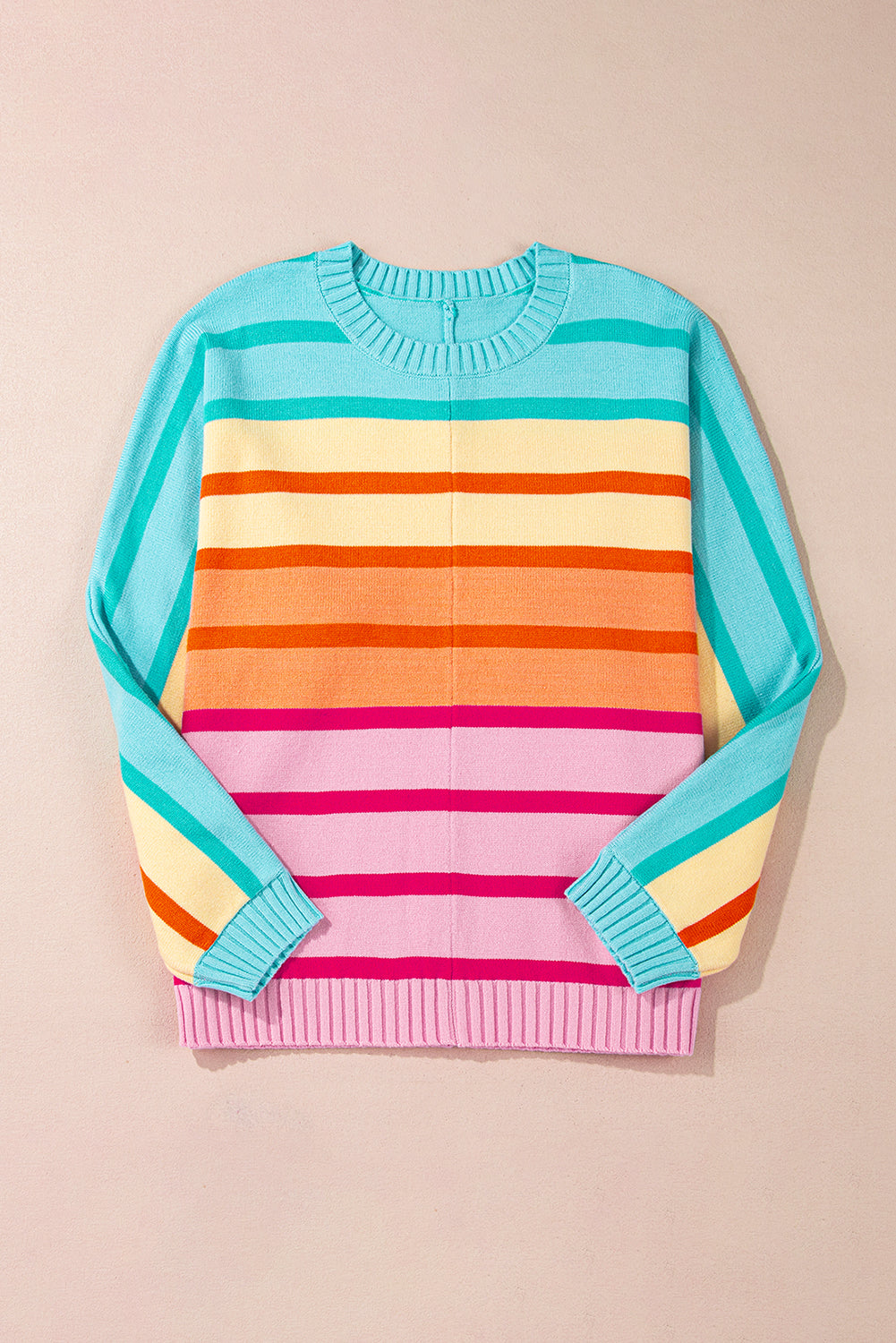Stripe Gradient Striped Ribbed Edge Loose Sweater