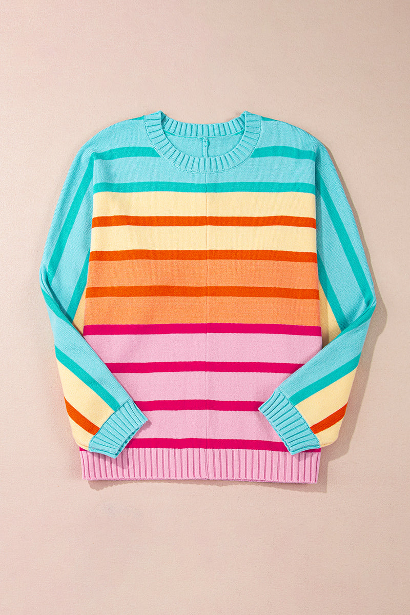Stripe Gradient Striped Ribbed Edge Loose Sweater