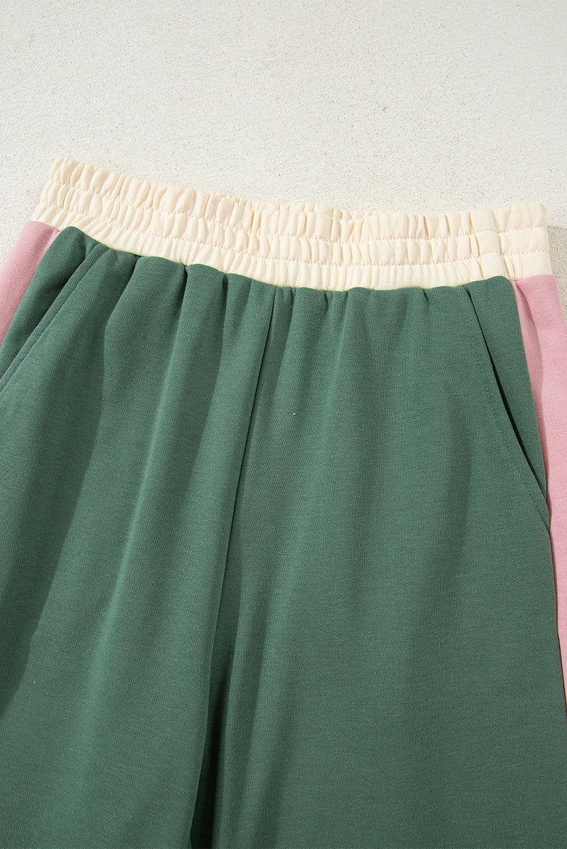 2pcs Color Block Pullover Loose Pant Set