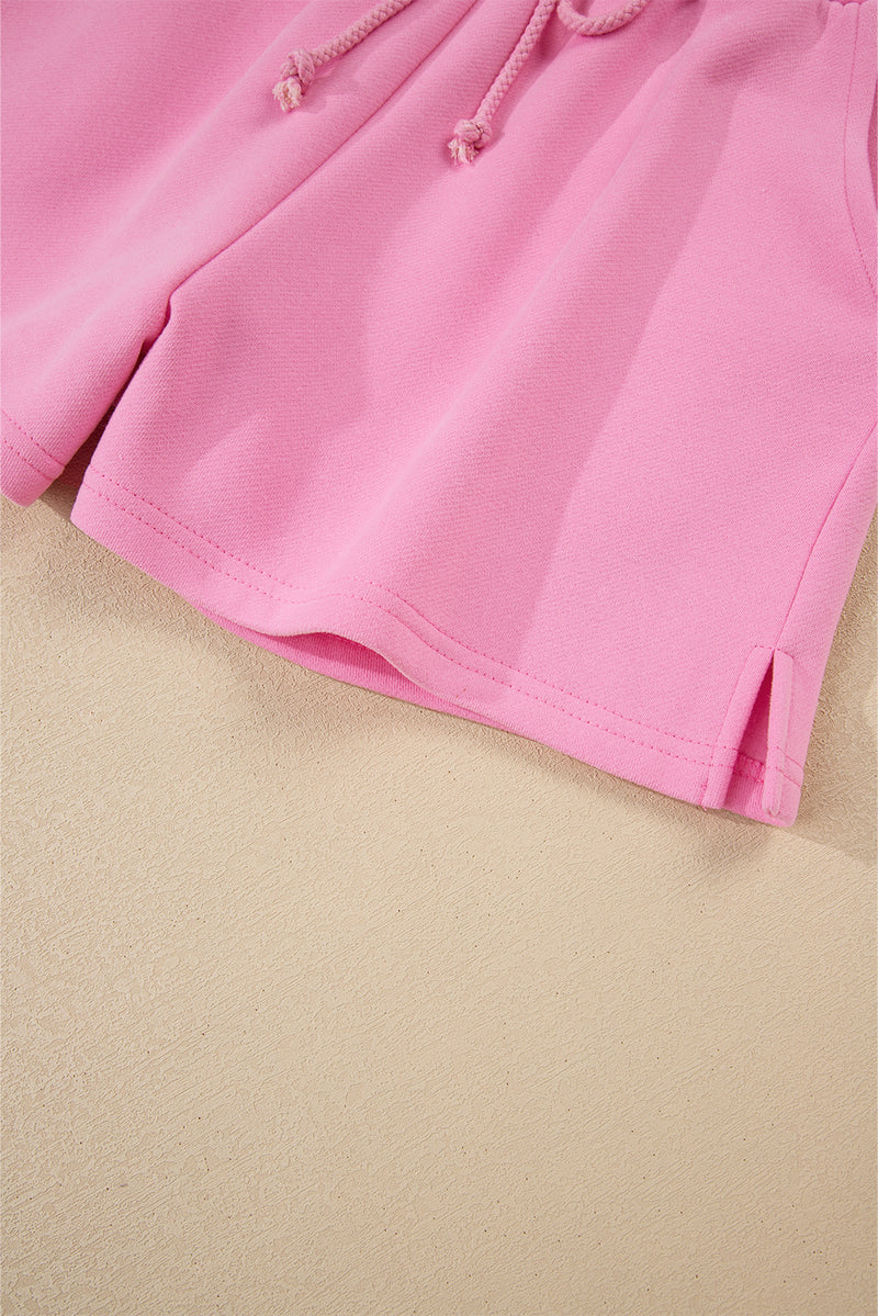 Color Block Pullover and Lace-up Elastic Waist Shorts Set