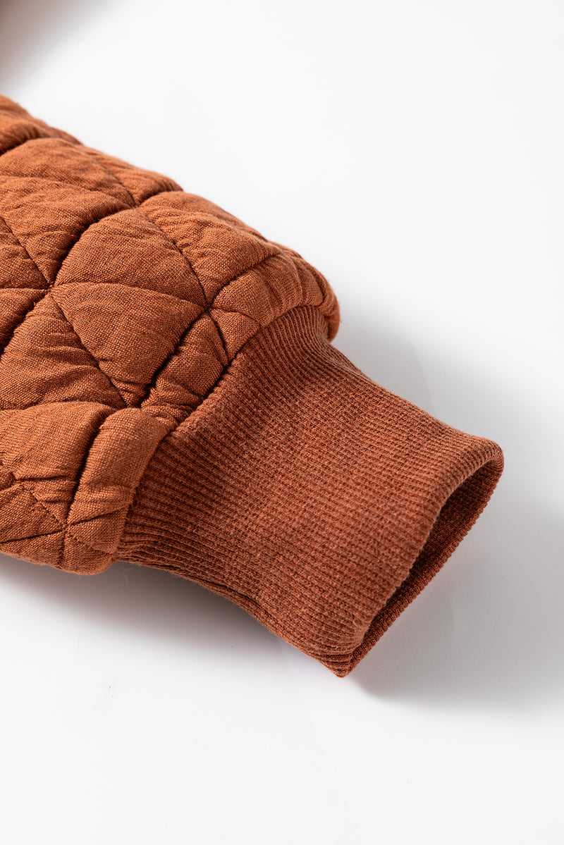 Geometric Quilted Half Zipped Loose Sweatshirt