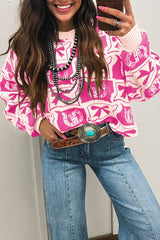 Pink Bows & Horseshoes Pattern Western Fashion Print Sweater