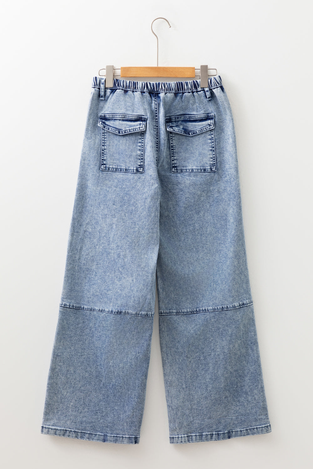 Acid Wash Exposed Seam Drawstring High Waist Jeans