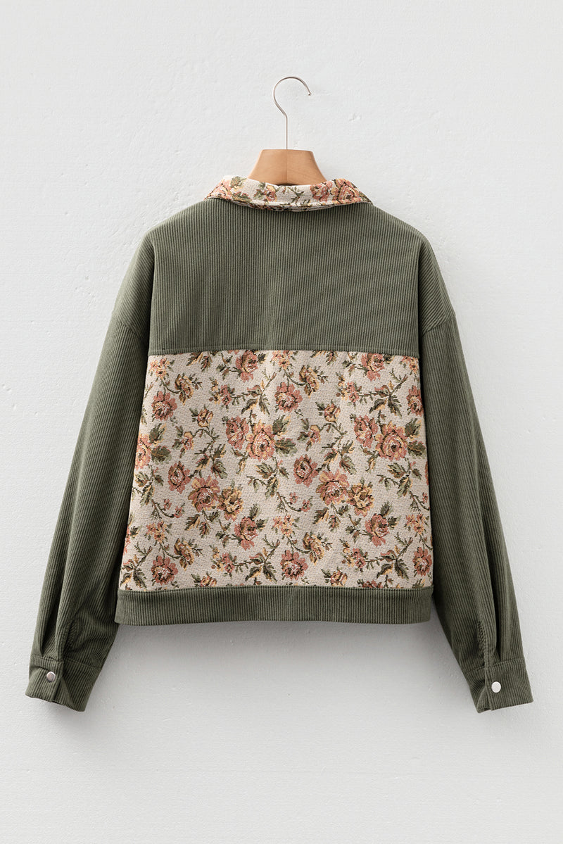 Ribbed Retro Floral Patchwork Shirt Style Jacket