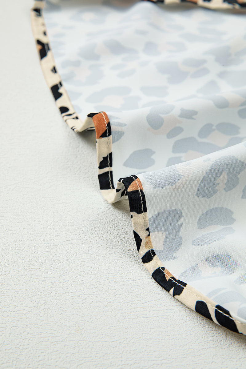 Leopard Color Block Contrast Striped V Neck Half Sleeve Loose Fit Blouse