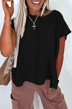 Solid Color Sweater Tee with Side Slits