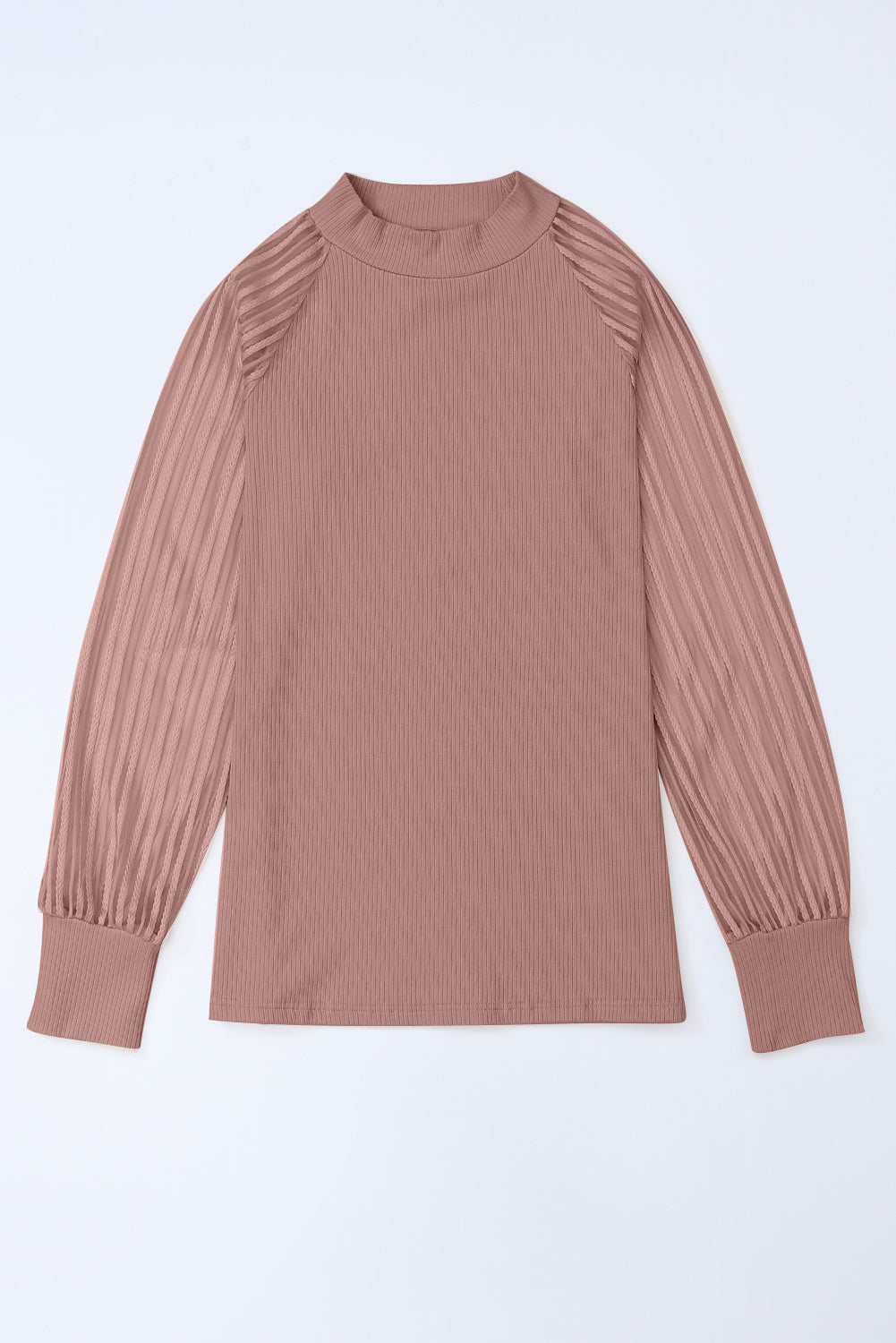 Striped Mesh Long Sleeve Crewneck Ribbed Top