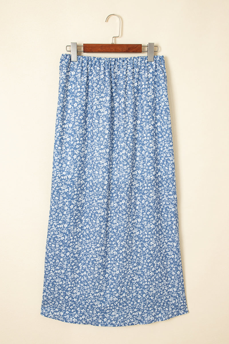 Boho Floral High Waist Long Skirt with Side Split