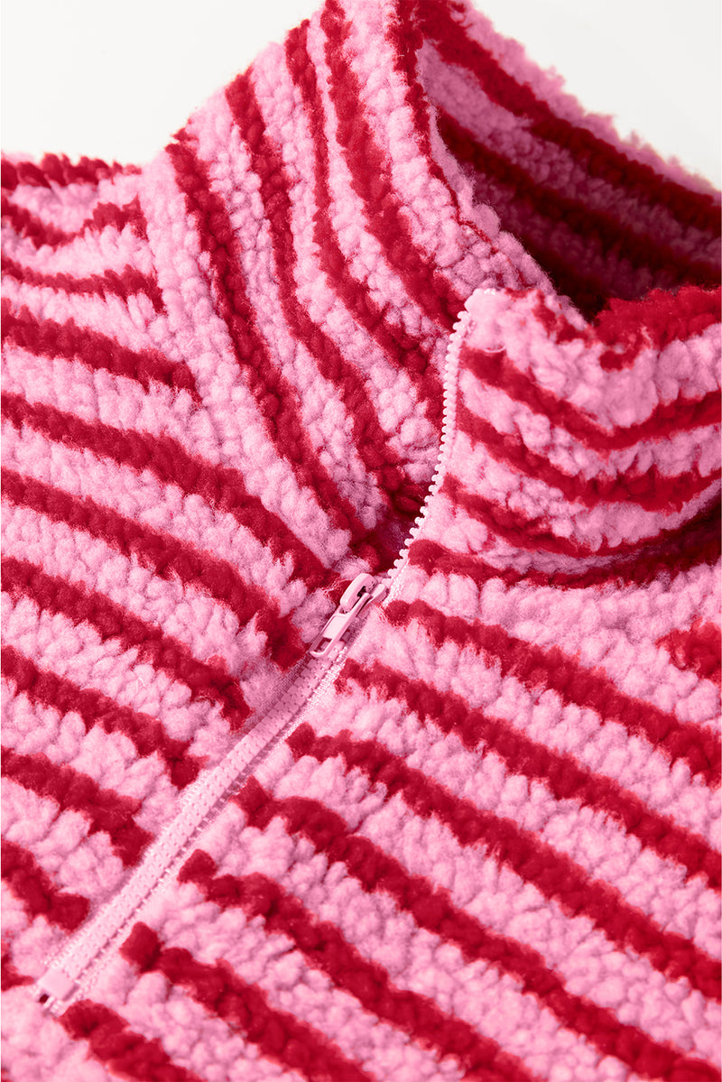 Stripe Quarter Zip Fleece Oversize Sweatshirt