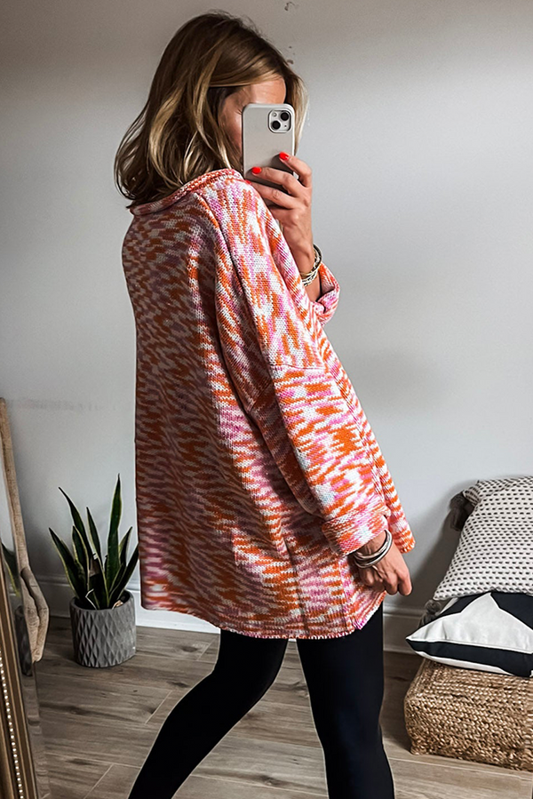 Vibrant Abstract Print Drop Shoulder V Neck Tunic Oversized Sweater