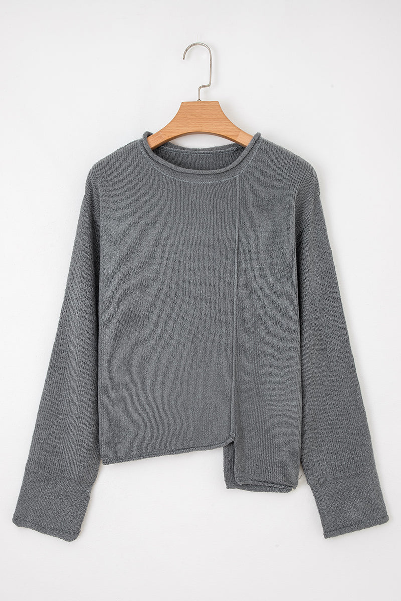 Medium Raw Edge Uneven Hem Patchwork Drop Shoulder Sweater