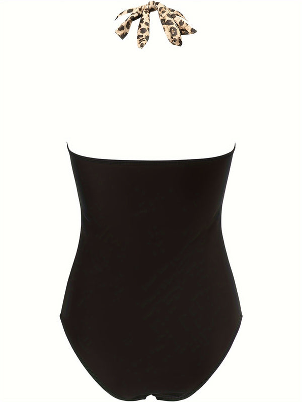 Leopard Print One-piece Swimsuit, Crossed In The Chest