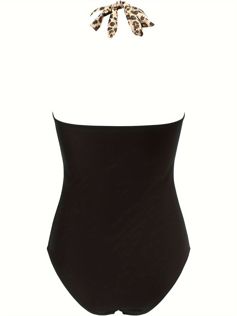 Leopard Print One-piece Swimsuit, Crossed In The Chest