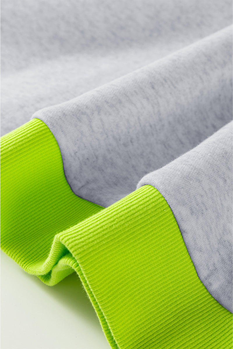 Contrast Color Banding Patchwork Puff Sleeve Loose Sweatshirt
