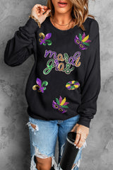 Sequin mardi gras Fleur de Lis Graphic Pullover Sweatshirt