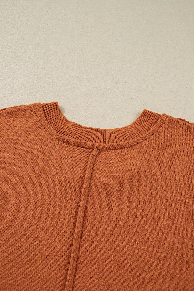 Colorblock Raw Edge Bubble Sleeve V Neck Sweater