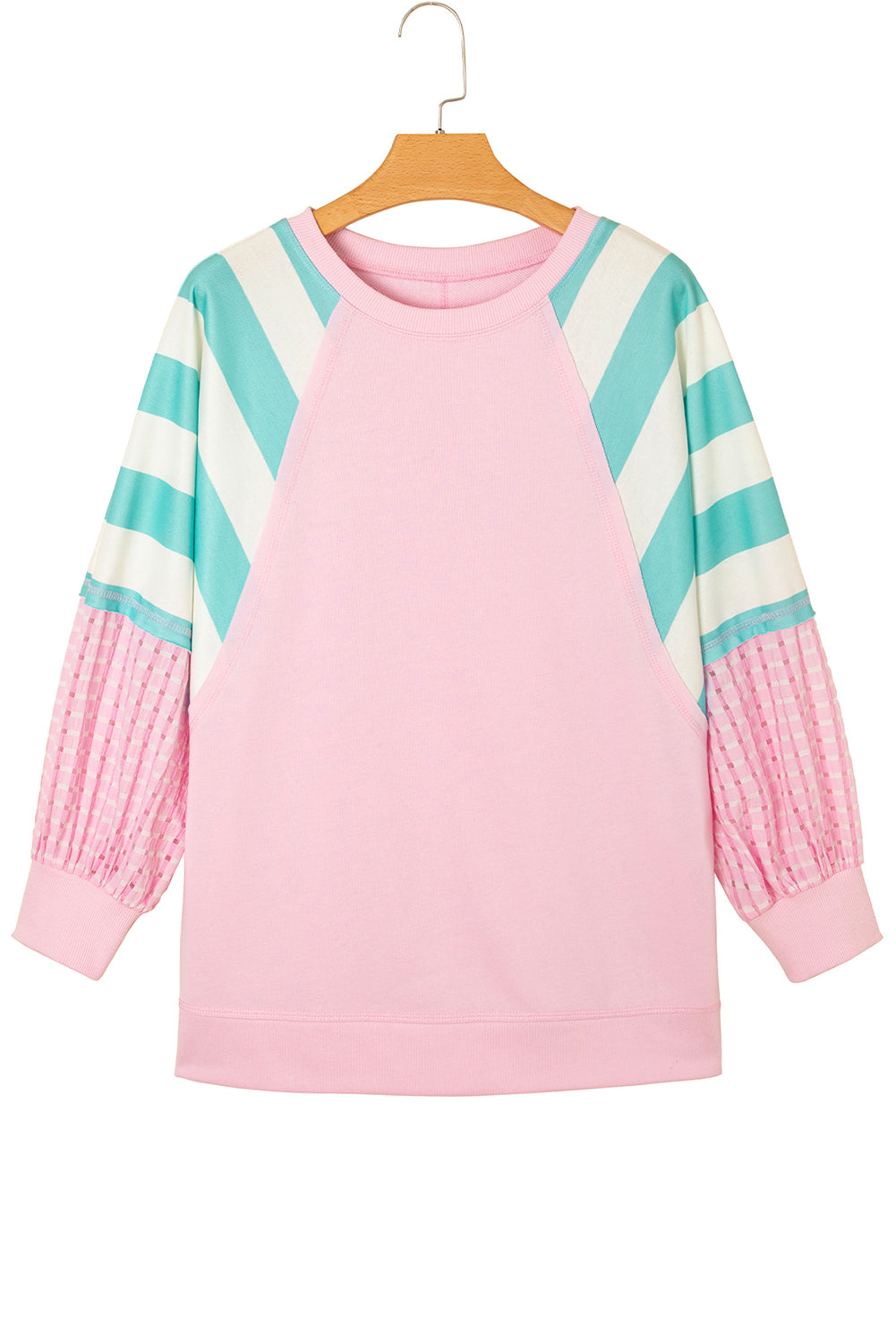 Striped Colorblock Patchwork Raglan Pullover Top with Slits