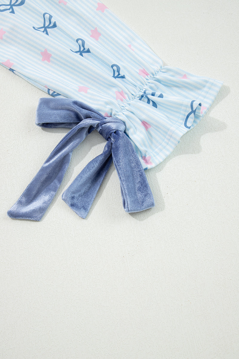 Stripe Bow Star Print Tied Detail 2pcs Lounge Set
