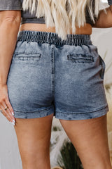 Drawstring High Waist Pocketed Denim Shorts