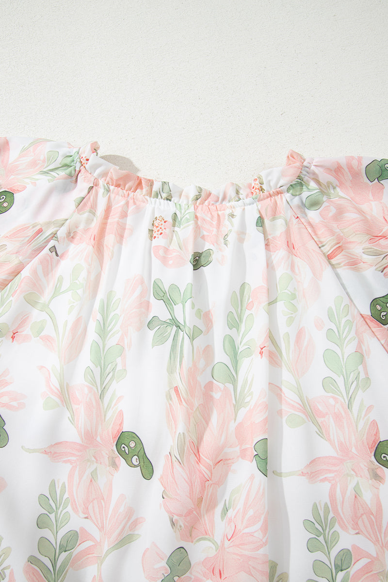 Plus Size Floral Print Striped Detail Short Summer Dress