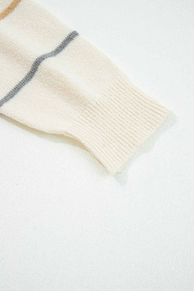 Multicolour Striped Buttoned Front V Neck Drop Shoulder Cardigan Sweater