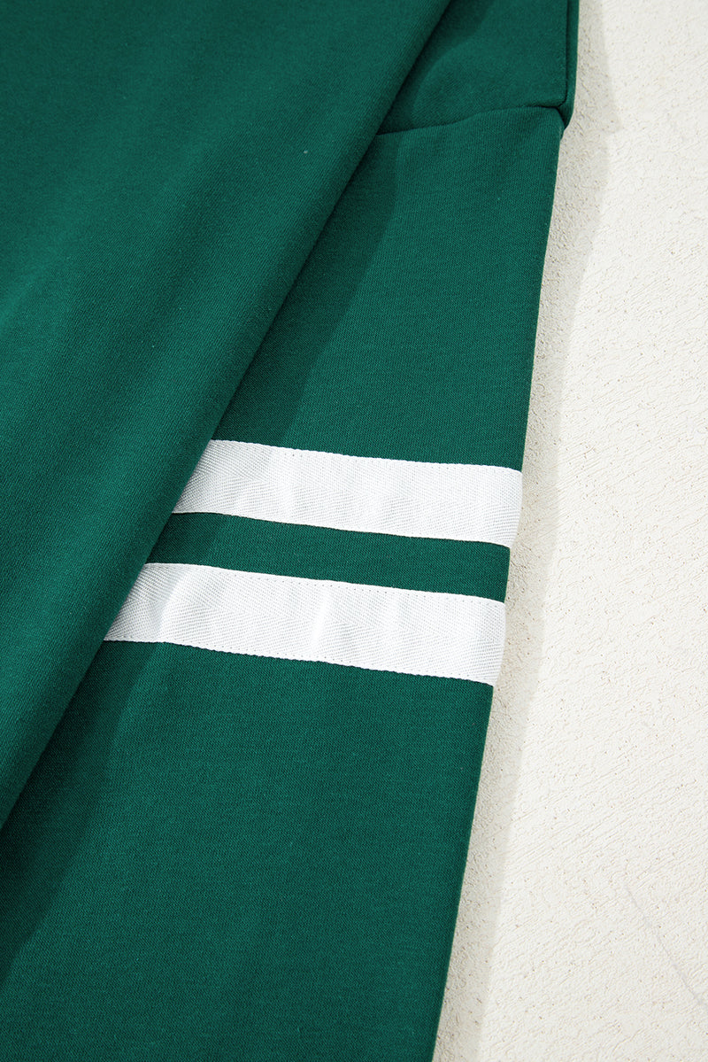 Solid Varsity Striped Sleeve Drop Shoulder Sweatshirt and Short Set