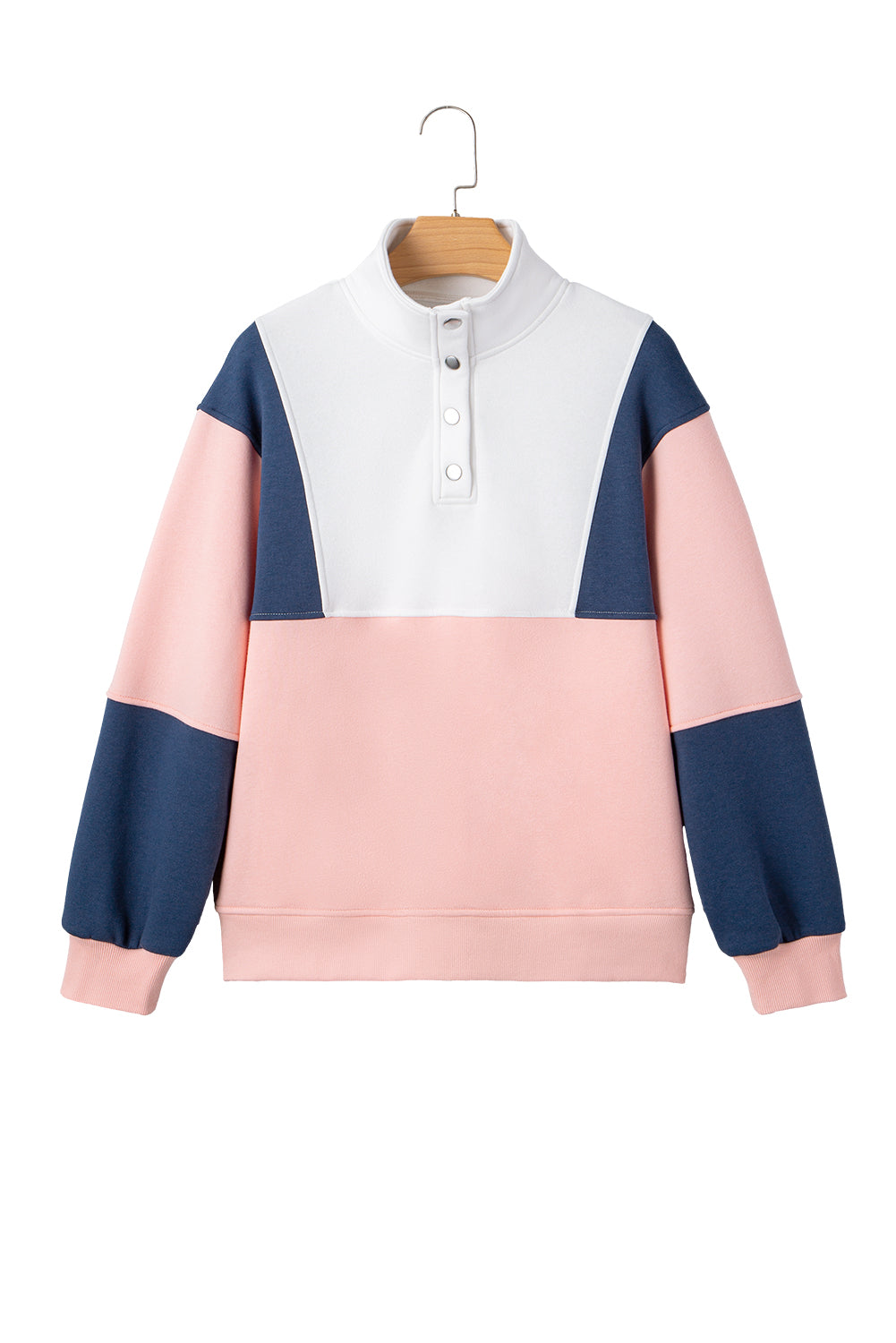 Colorblock Patchwork Half Button Baggy Sweatshirt