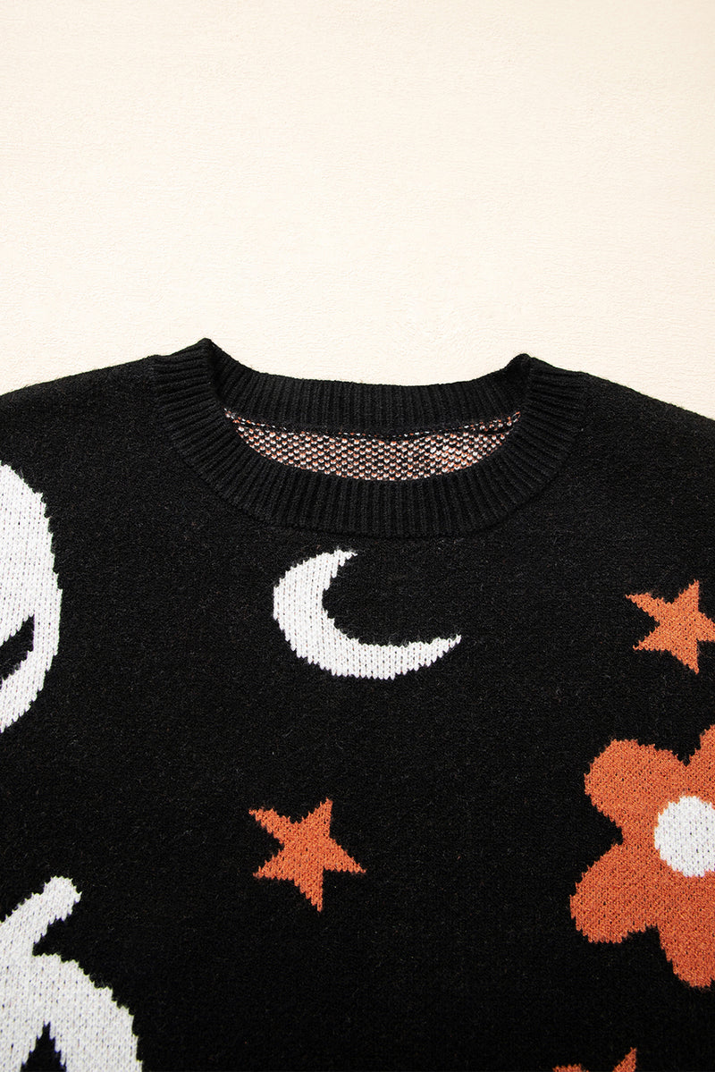 Halloween Mythical Night Pattern Drop Shoulder Sweater