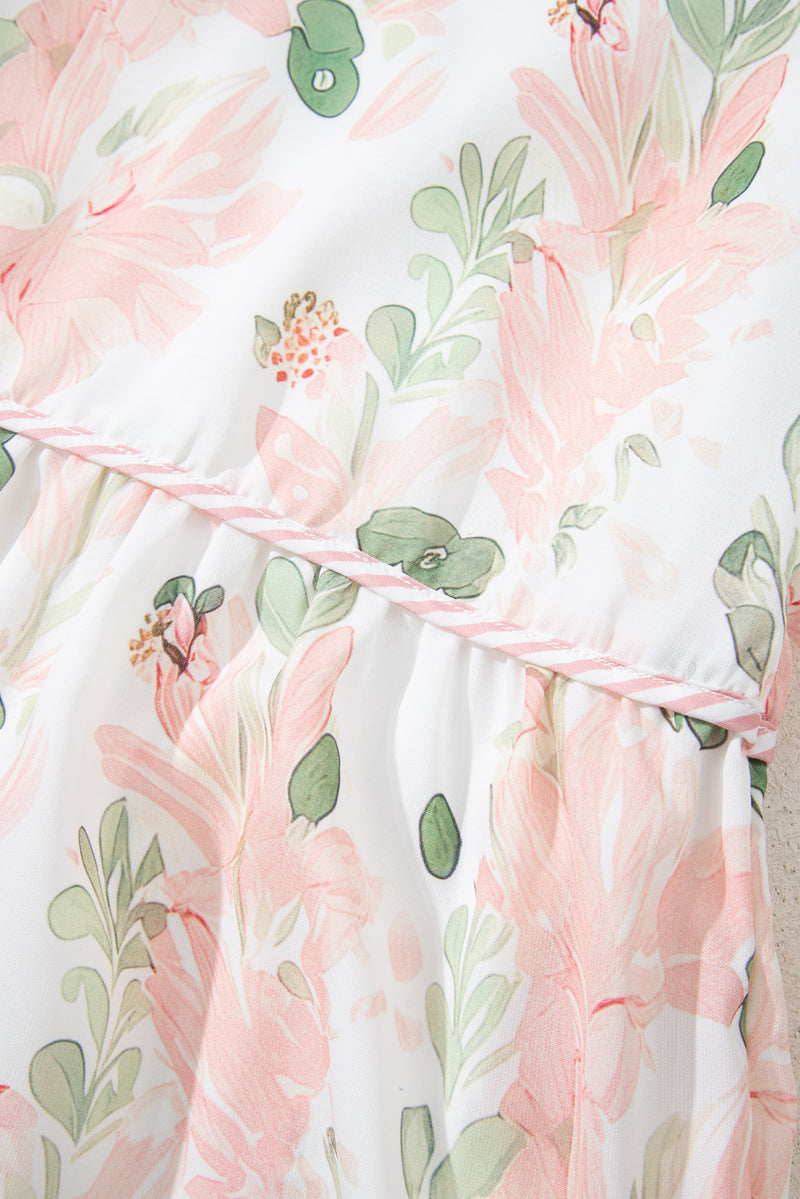Plus Size Floral Print Striped Detail Short Summer Dress