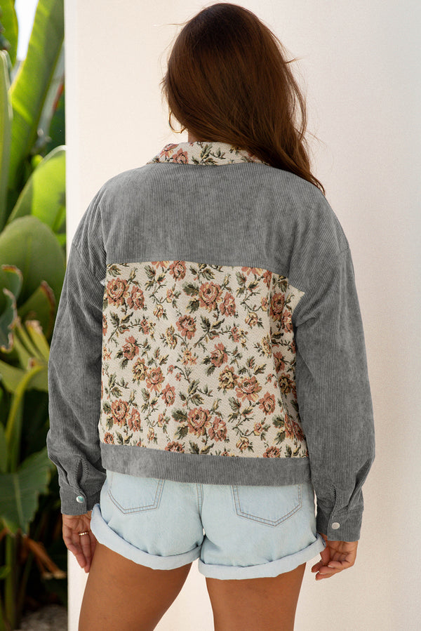 Ribbed Retro Floral Patchwork Shirt Style Jacket
