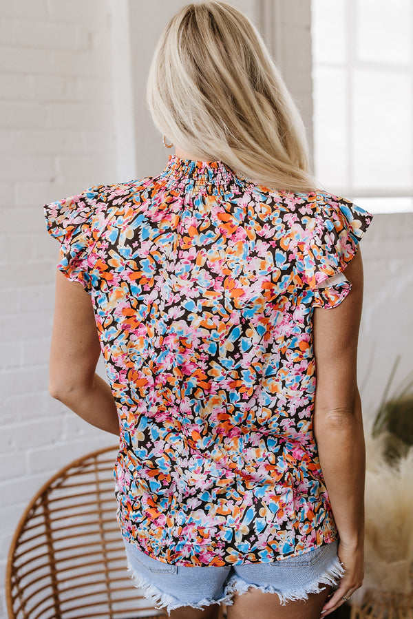 Floral Print Flutter Sleeve Blouse Top