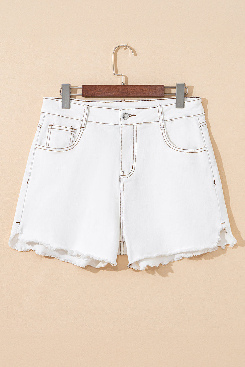 Solid Raw Hem High Waist Denim Shorts