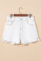 Solid Raw Hem High Waist Denim Shorts