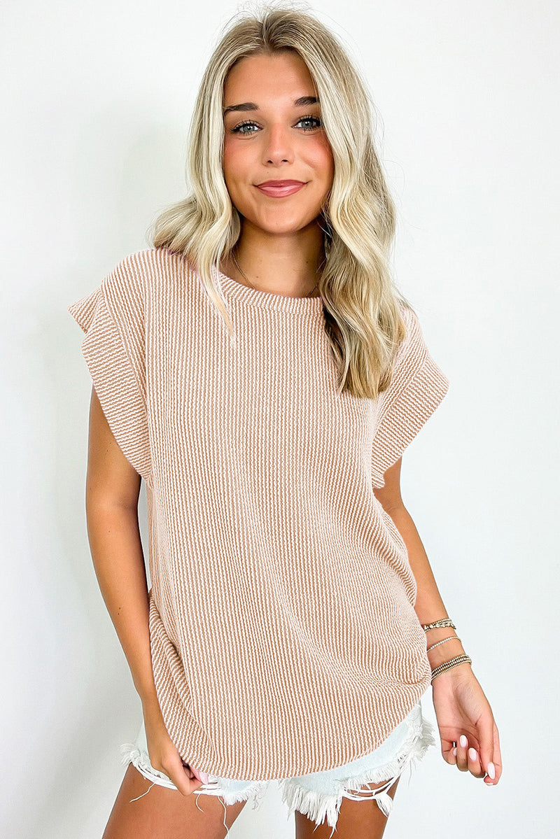 Rose Twisted Rib Wide Sleeve Crew Neck T Shirt