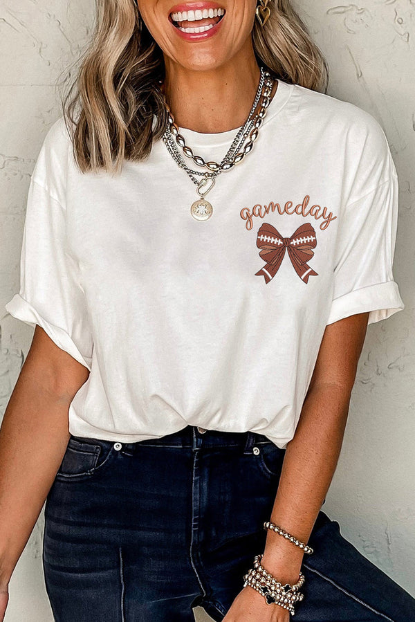 Game Day Bowknot Embroidered Graphic Casual Tee