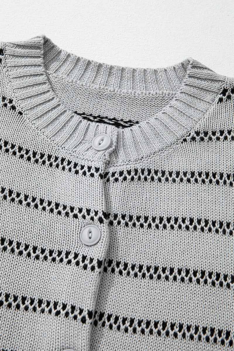 Stripe Button Front Ribbed Trim Short Cardigan