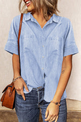 Turn-down Collar Short Sleeve Denim Shirt