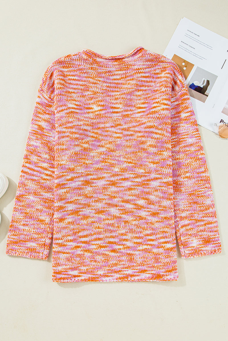 Vibrant Abstract Print Drop Shoulder V Neck Tunic Oversized Sweater