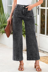Solid Chic Patch Pocket Straight Leg Loose Jeans
