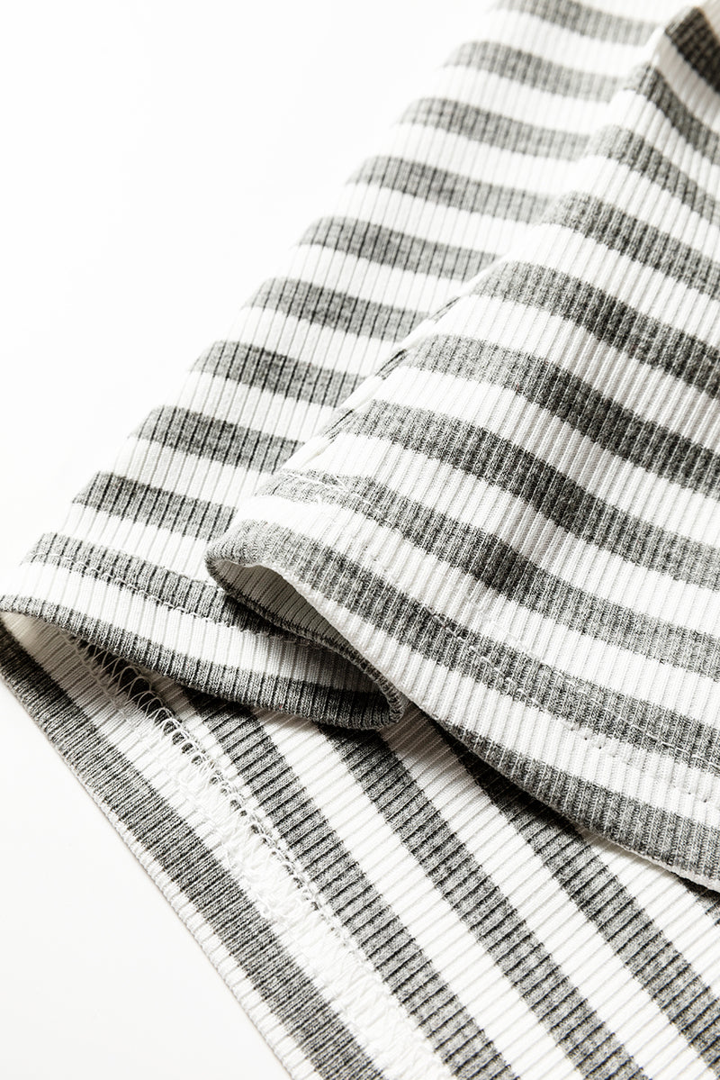 Stripe Ribbed High Neck Slim Fit Long Sleeve Top