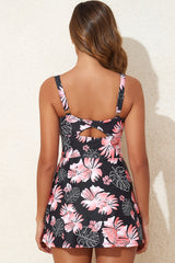 Floral Print Twisted Hollowed Back Swim Dress