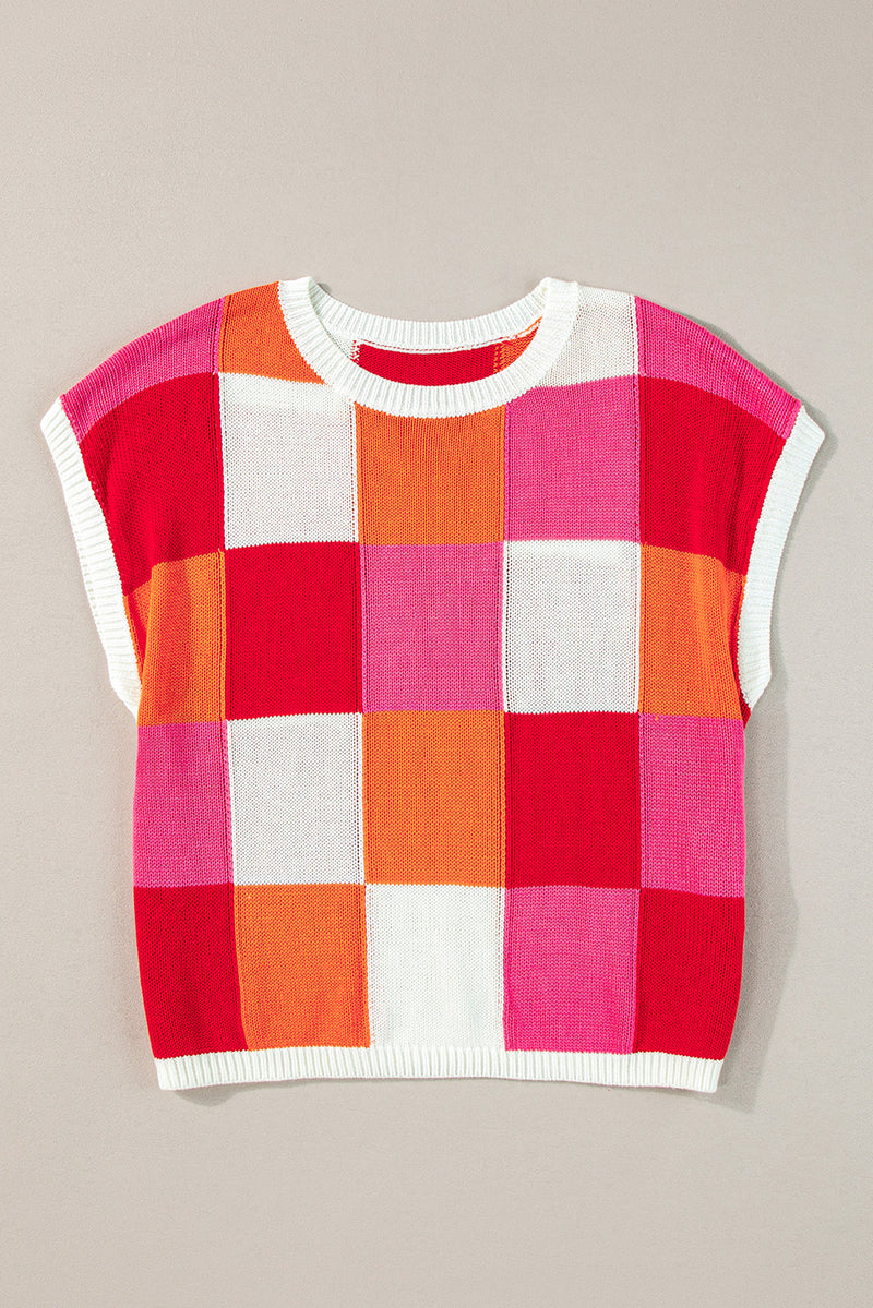 Color Block Cap Sleeve Sweater