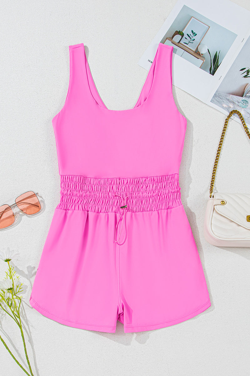 Plain Sleeveless Loop Drawstring Cinched Waist Romper