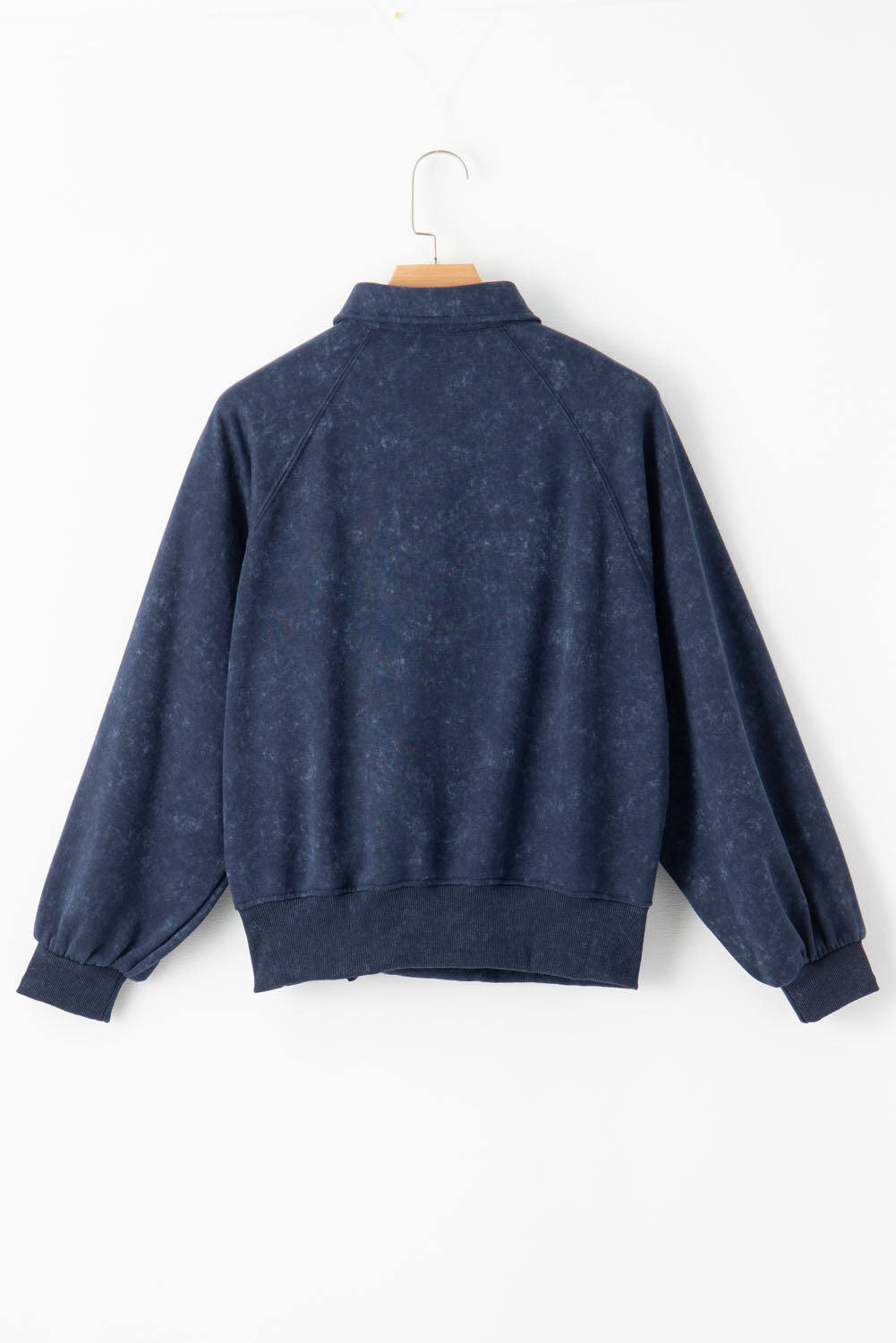 Solid Washed Snap Buttons Lantern Sleeve Pullover Sweatshirt