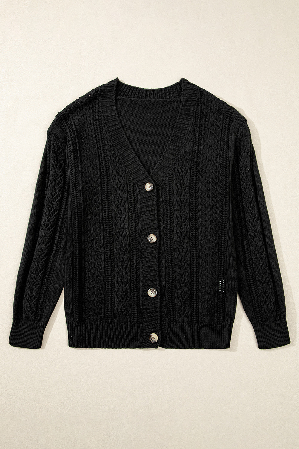 Solid Open Knit Drop Shoulder Sweater Cardigan