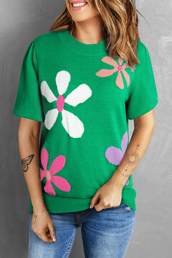 Floral Bubble Short Sleeve Sweater