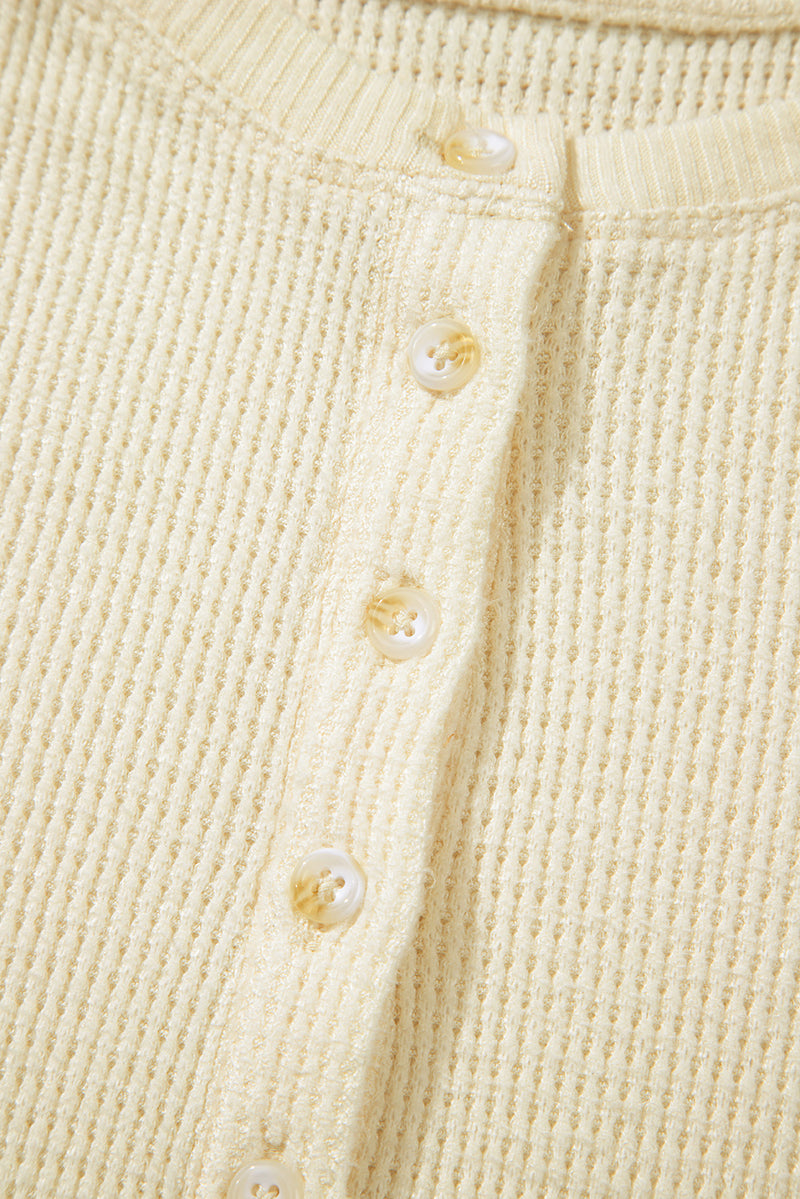 Textured Knit Half Buttons Henley Top
